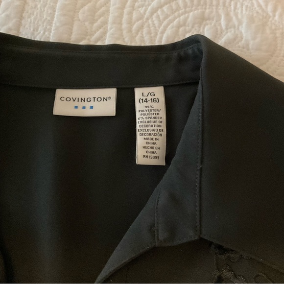 COVINGTON, BLACK EMBROIDERED VELOUR BLOUSE, SIZE: L - Picture 12 of 12